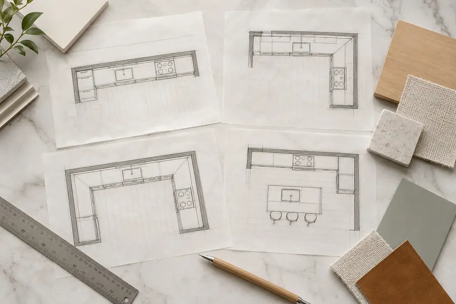 Plans de cuisines en I, L, U et avec îlot