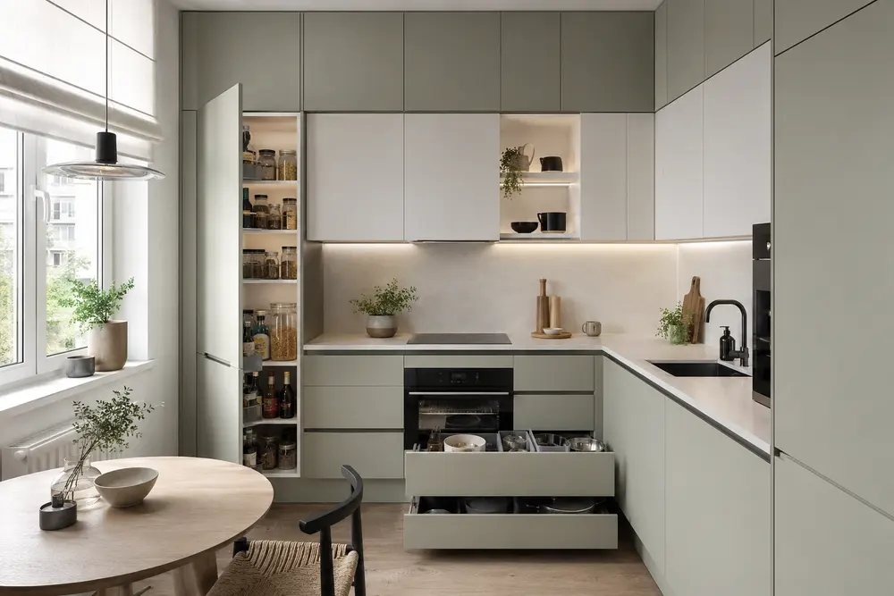 Petite cuisine avec rangements optimisés