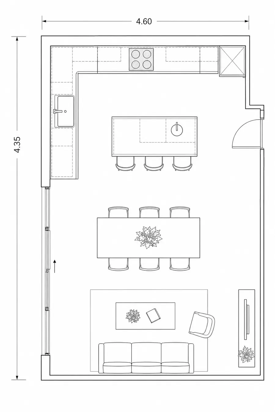 Exemple de plan 2D pour aménagement de la cuisine
