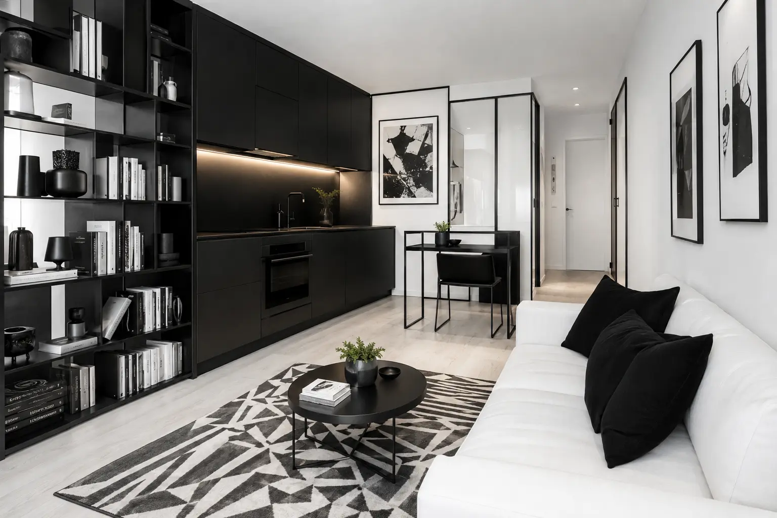 Studio contemporain noir et blanc