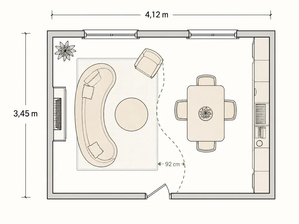 Plan 2D optimisé du salon et de la salle à manger