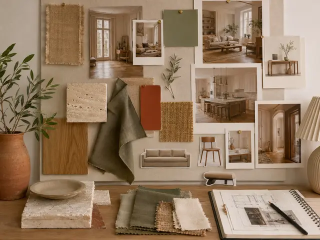Moodboard de décoration avec matières et couleurs
