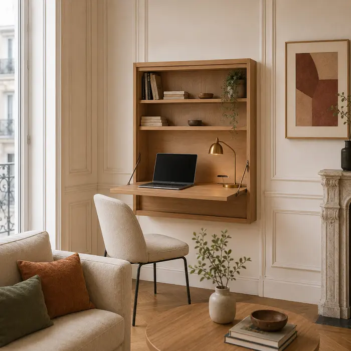 Bureau mural escamotable ouvert