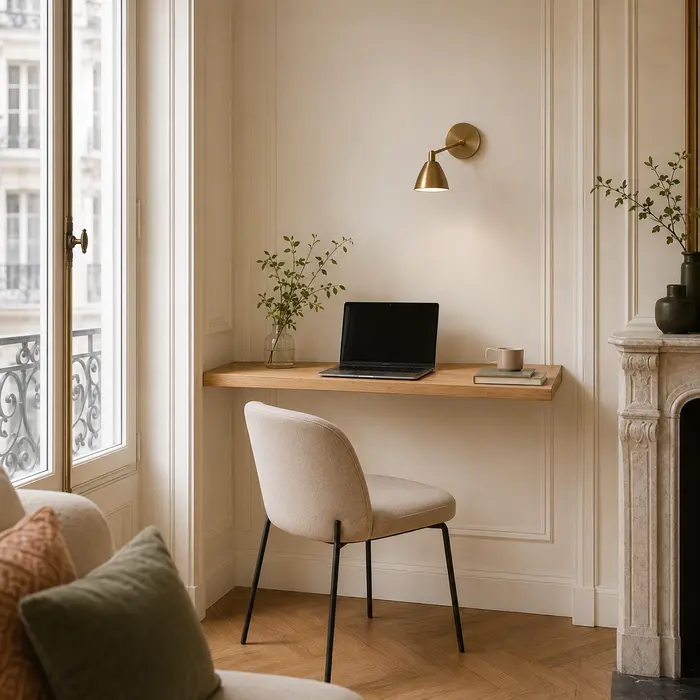 Tablette murale utilisée comme petit bureau