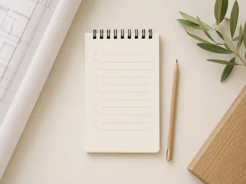 Carnet de checklist et crayon sur une table d’architecte