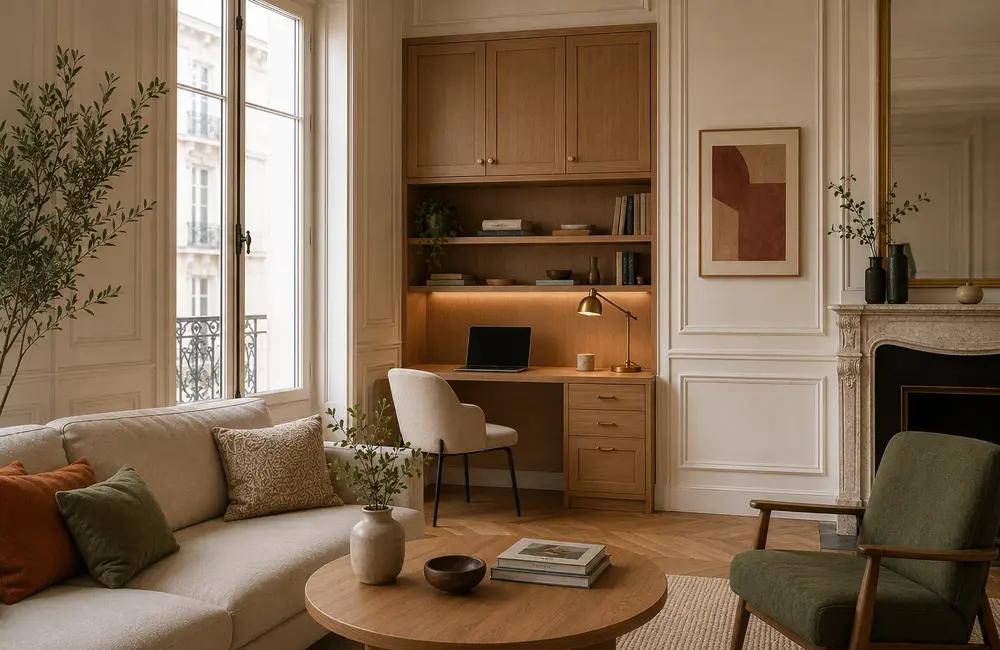 Bureau sur mesure intégré dans un salon