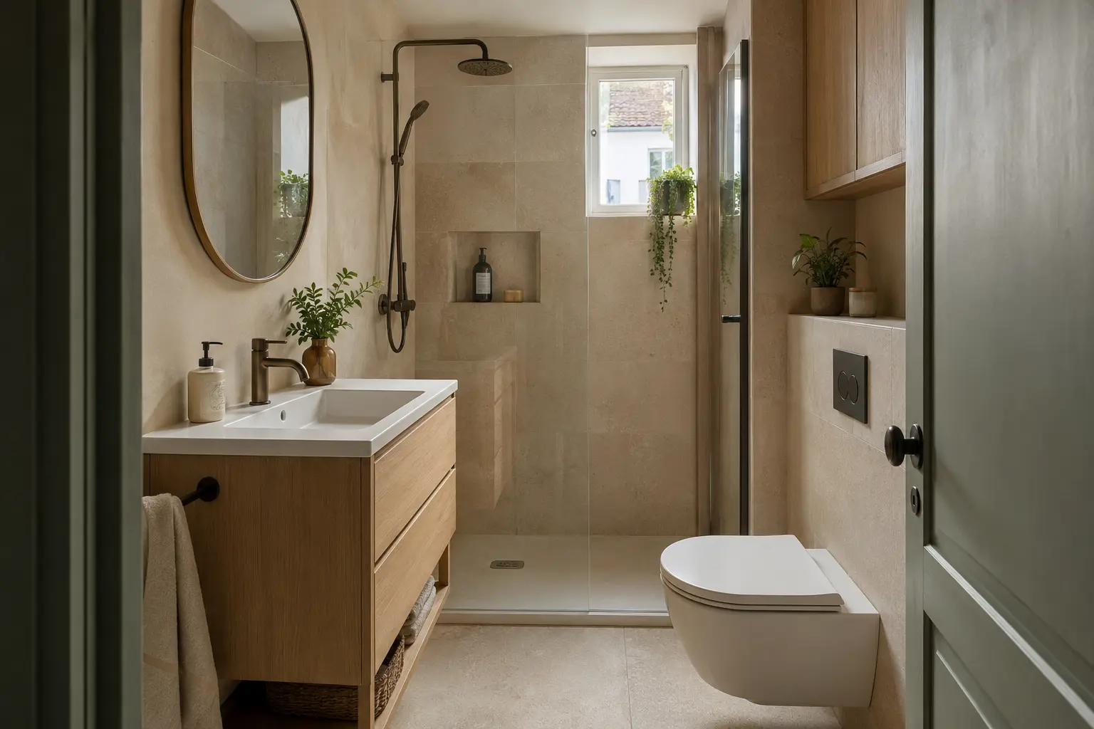Petite salle de bains bien aménagée