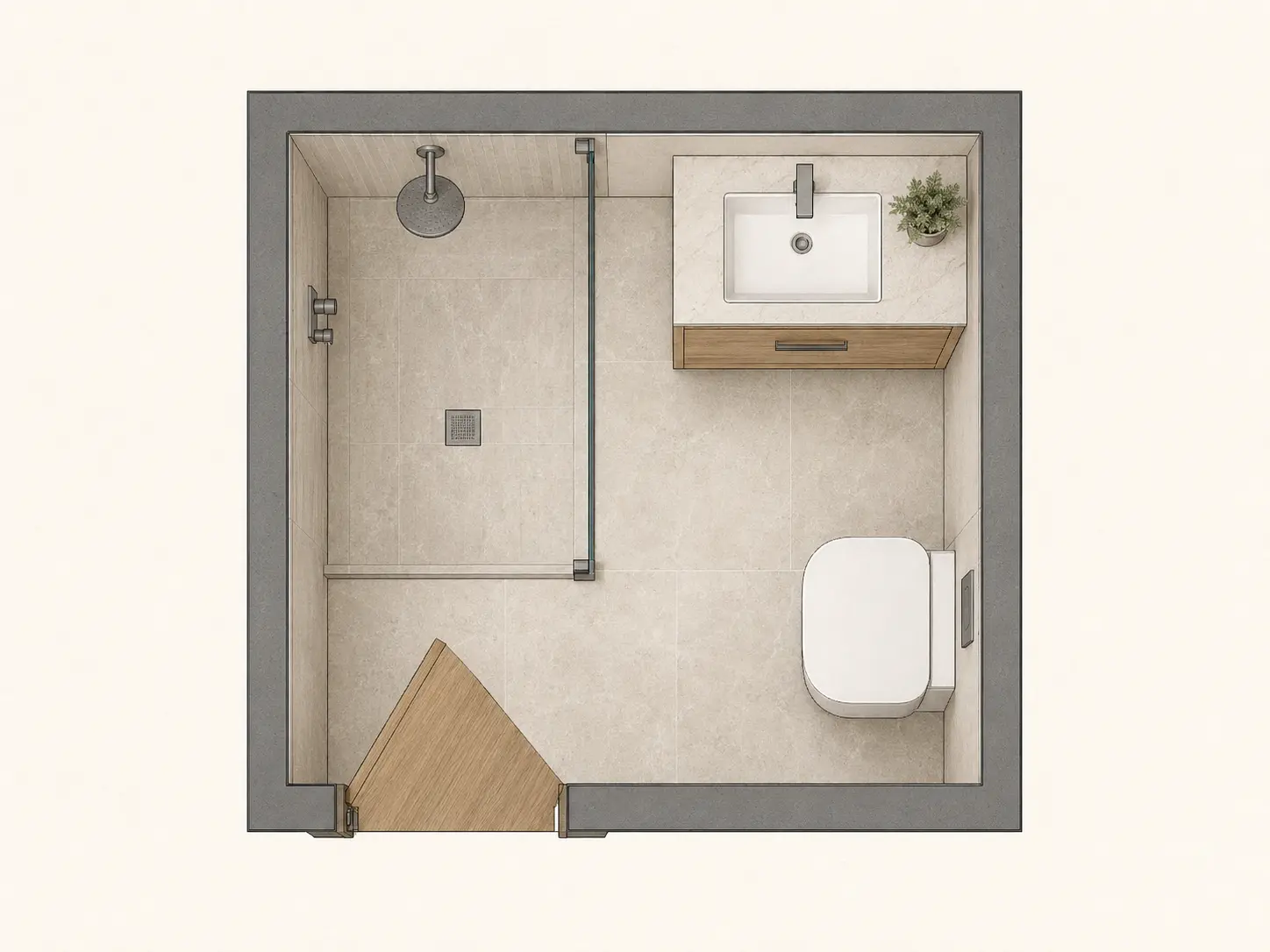 Plan d’aménagement – Douche en angle
