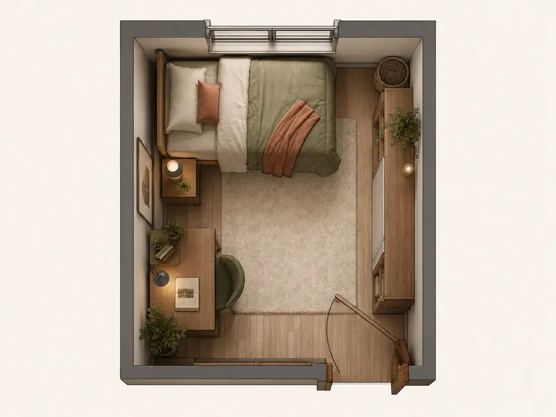 Plan de chambre montrant plusieurs conflits d’implantation