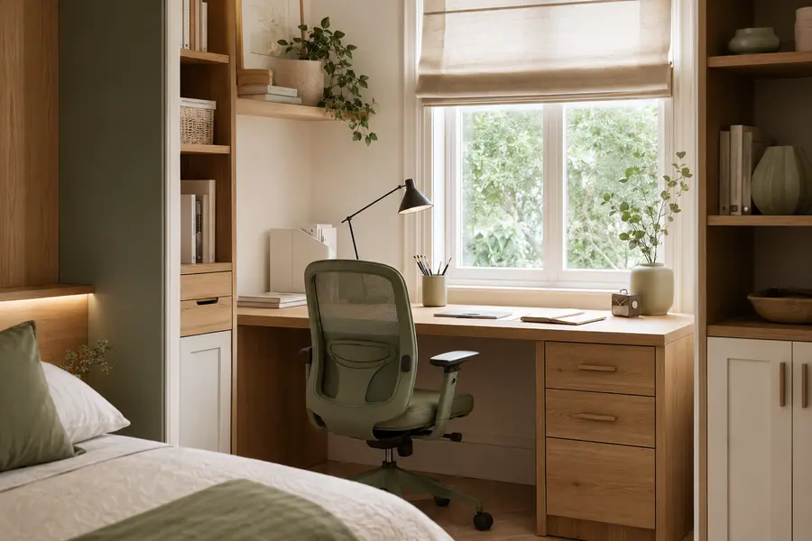 Coin bureau lumineux et ergonomique dans une chambre