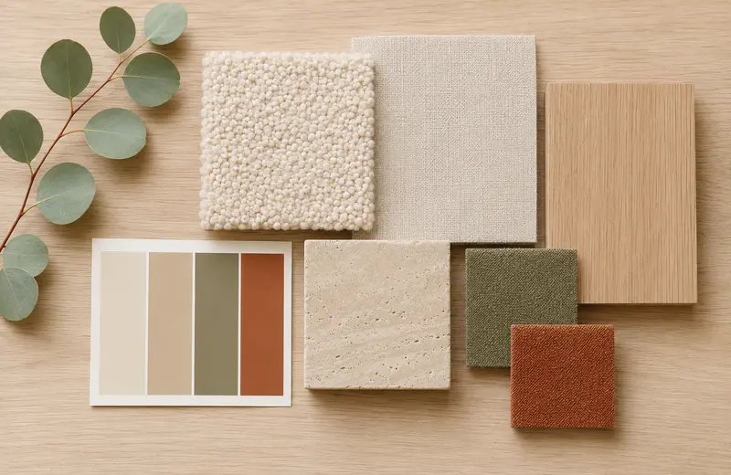 Palette de couleurs et échantillons de matières harmonisés