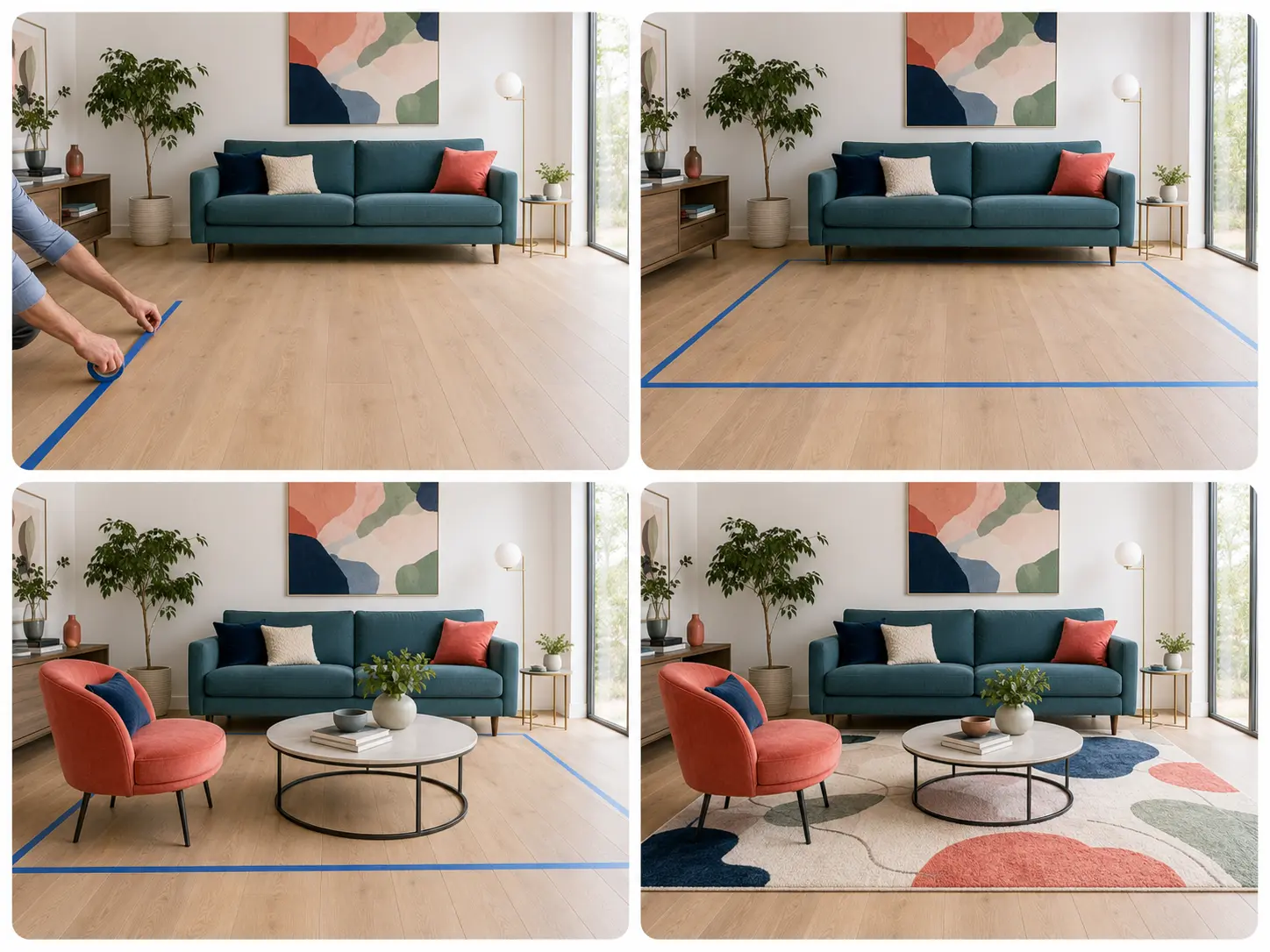 Méthode en quatre étapes pour tester la taille d’un tapis avec du ruban adhésif