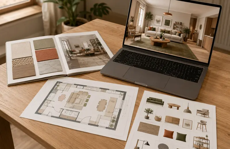Plan 2D, moodboard, shopping list et rendu 3D
