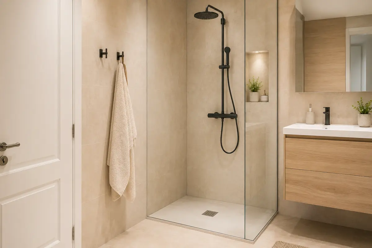 Douche dans une petite salle de bain