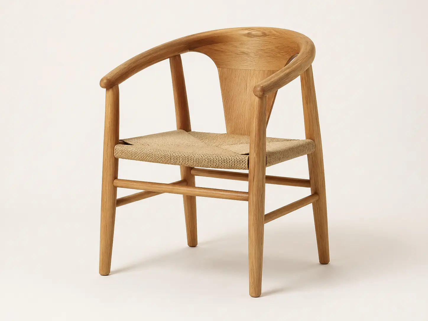 Fauteuil en chêne et corde naturelle utilisé comme exemple de shopping list