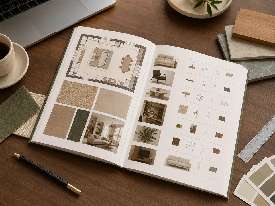 Dossier de shopping list avec références de mobilier