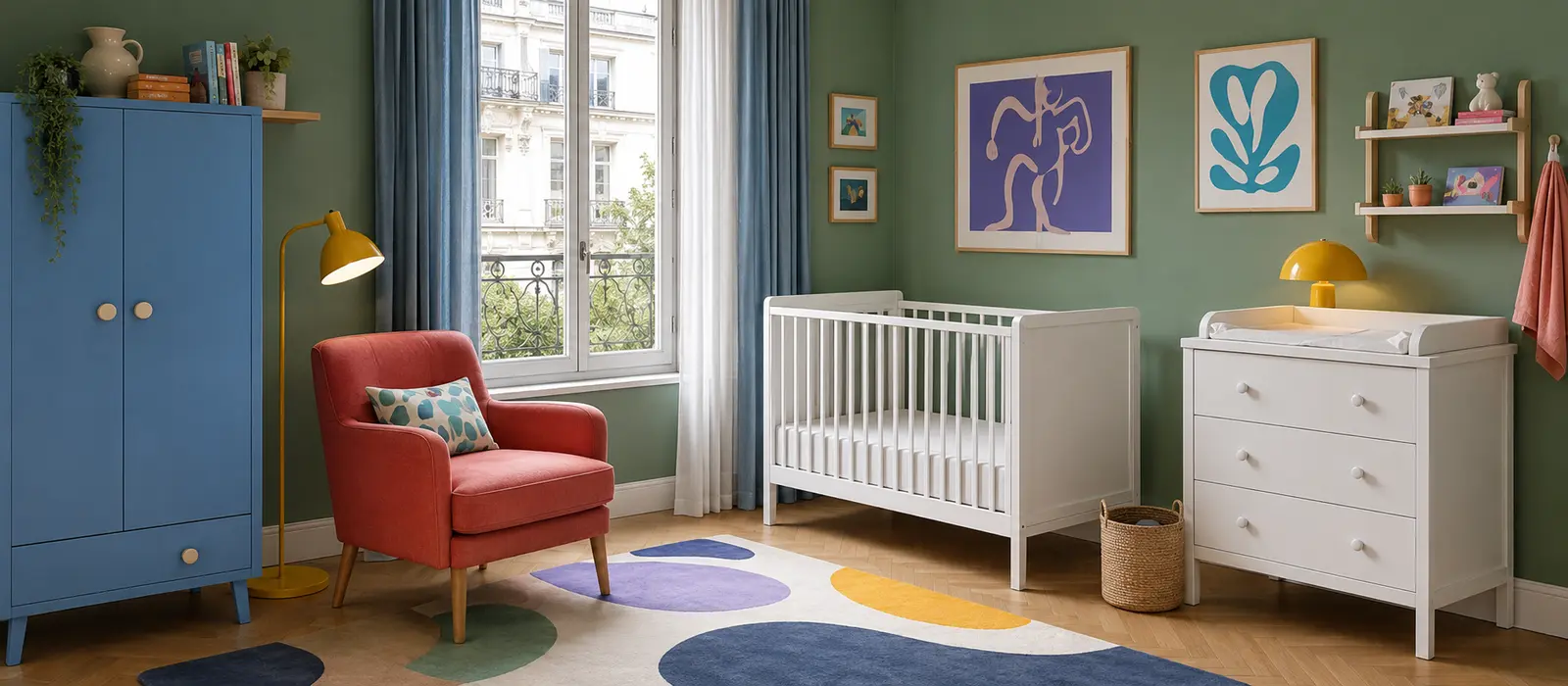 Chambre de bébé colorée et évolutive