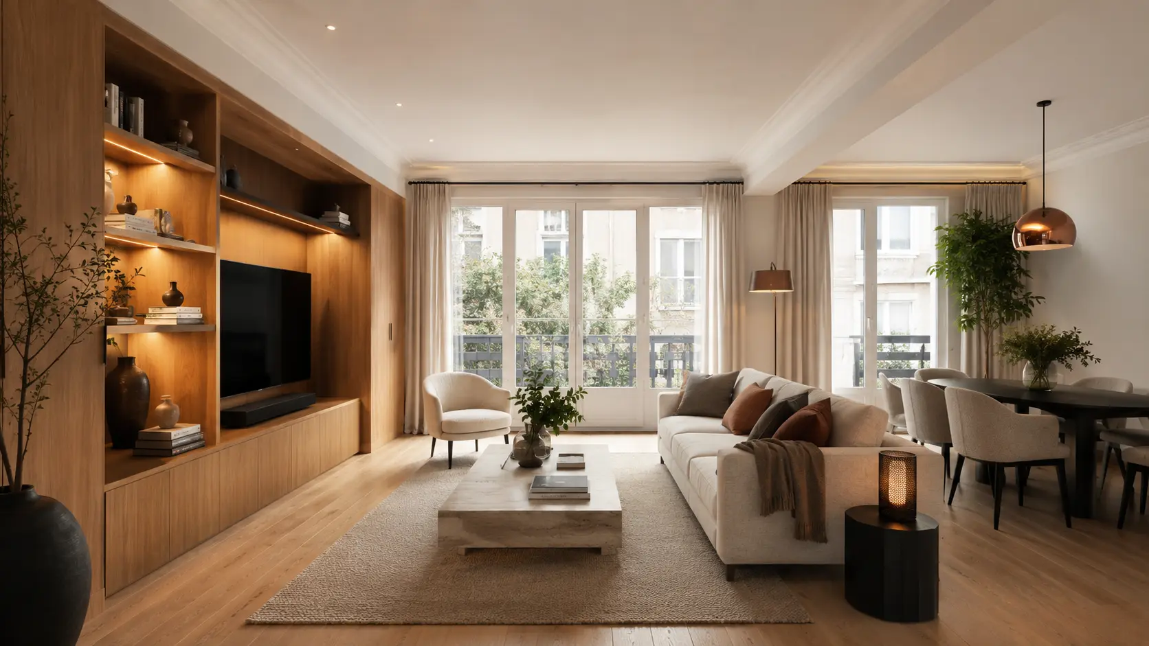 Le même salon après sa conception par un architecte d’intérieur