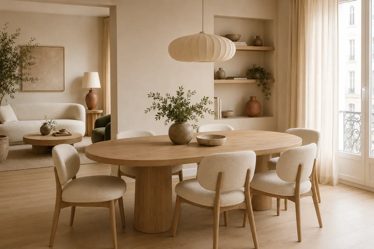 Salle à manger harmonieuse conçue dans la continuité du moodboard