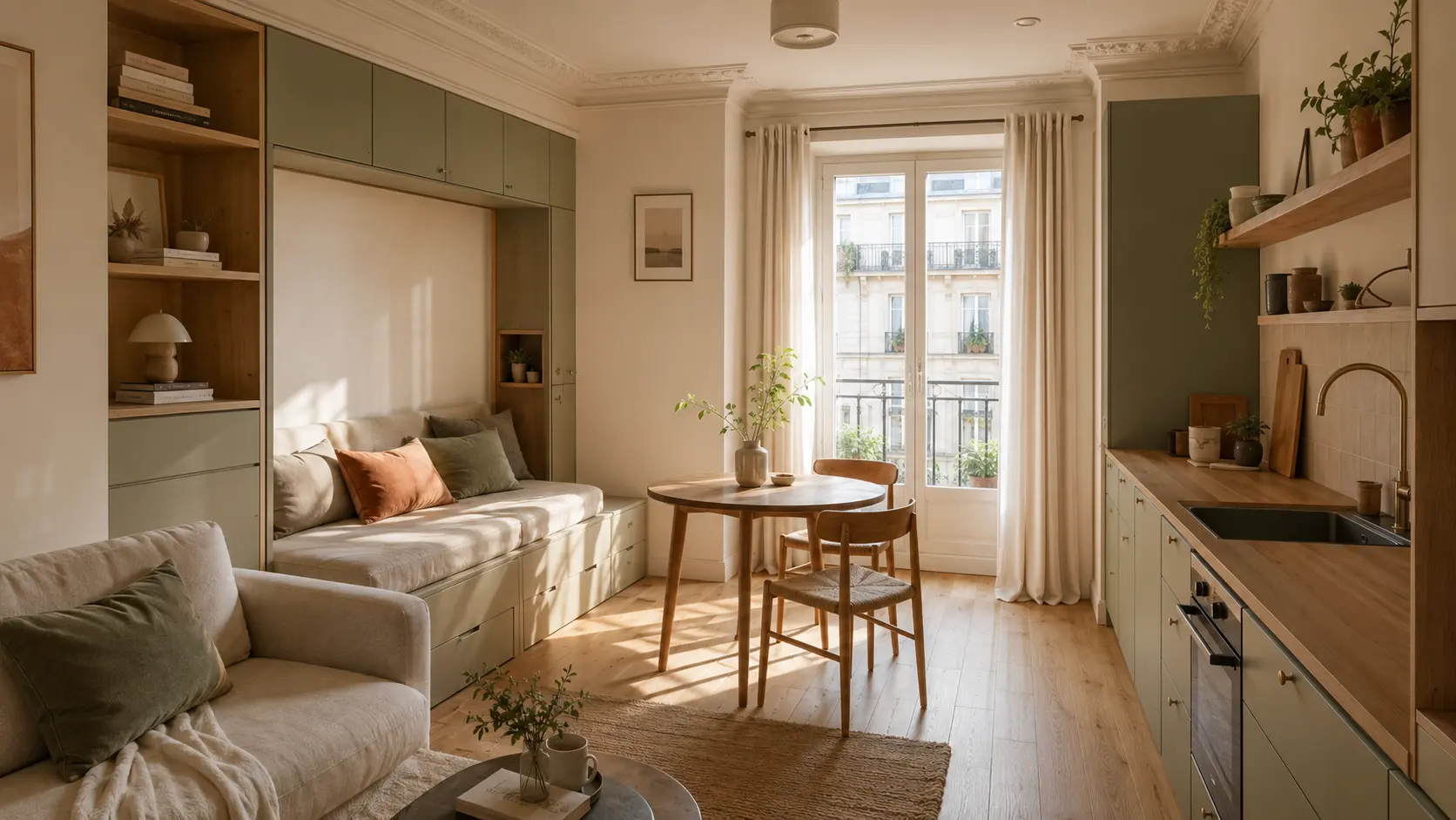 Studio parisien optimisé avec rangements sur mesure