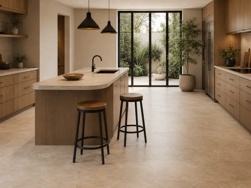 Espace de circulation derrière des tabourets de cuisine