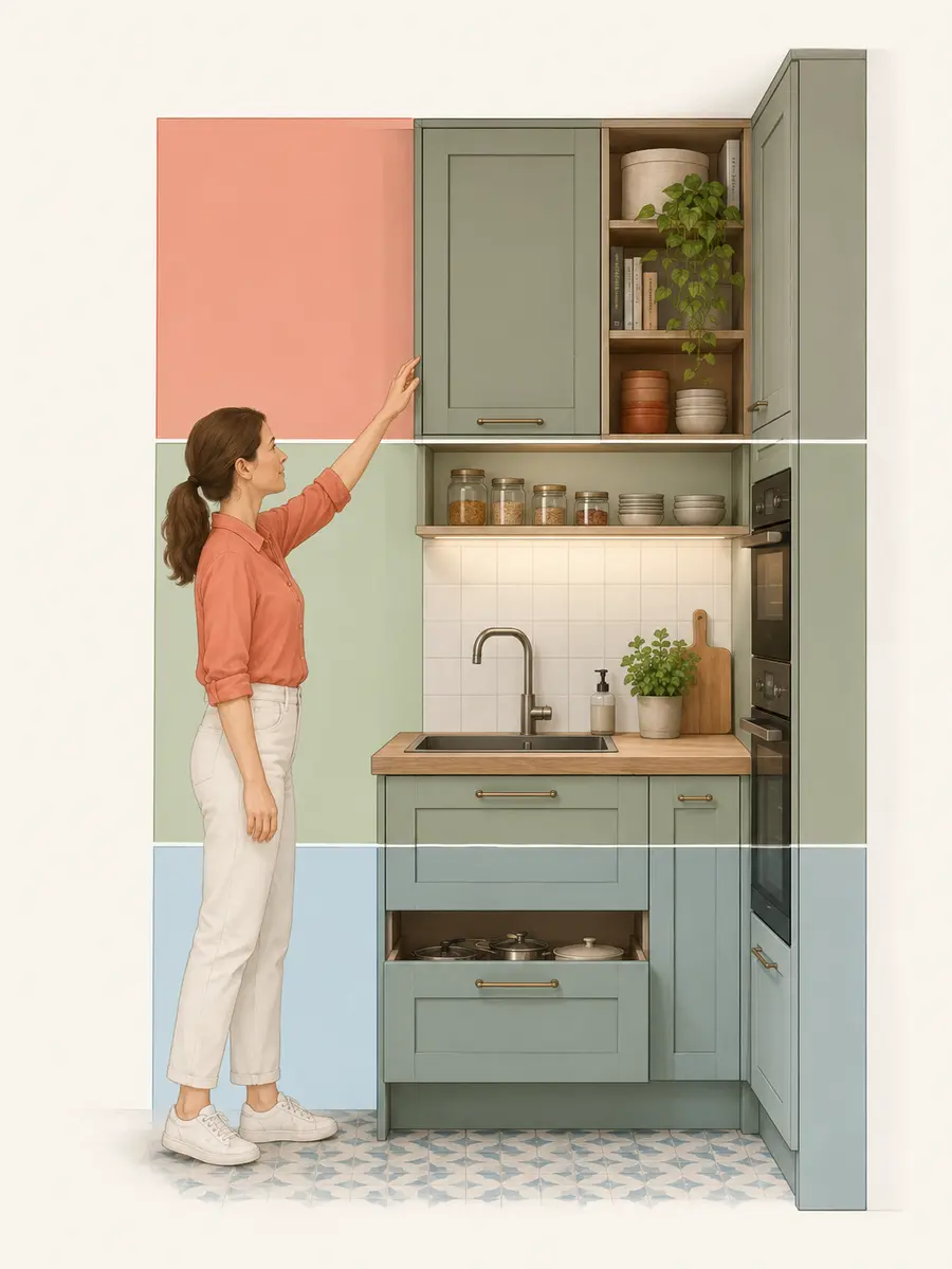 Zones de rangement selon la hauteur et la fréquence d’usage
