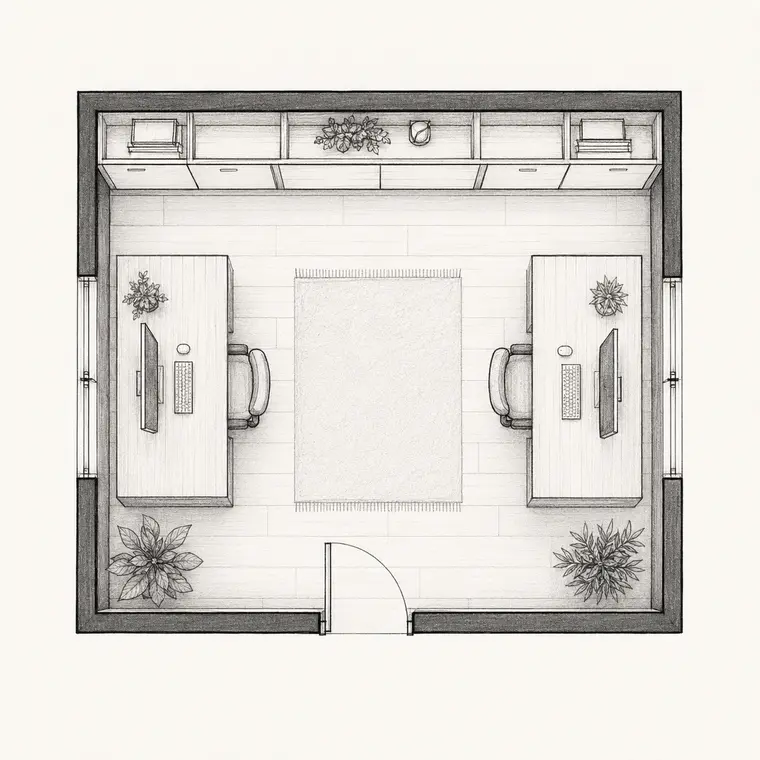 Plan 2D — En couple, un seul bureau