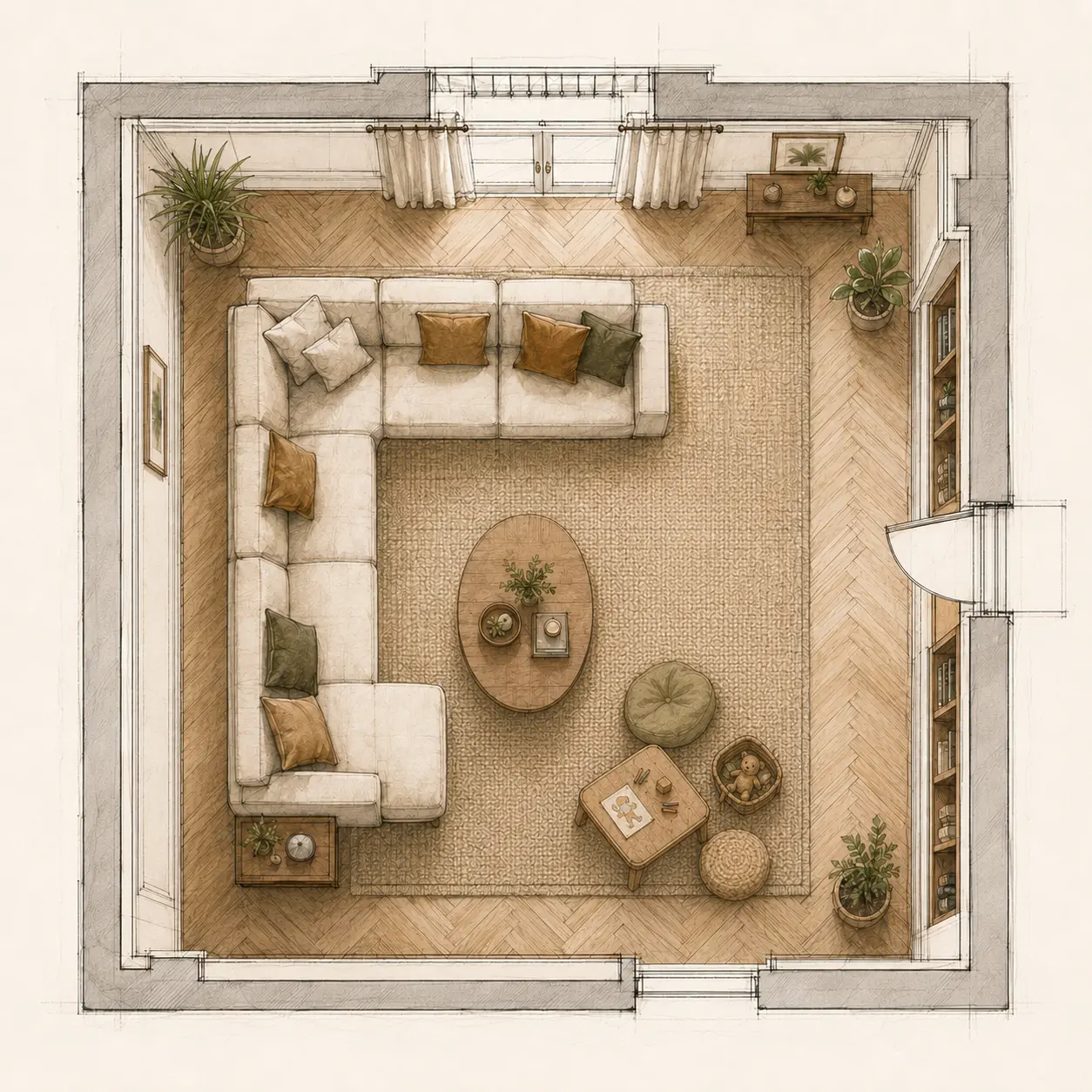 Plan 2D pour aménagement du salon