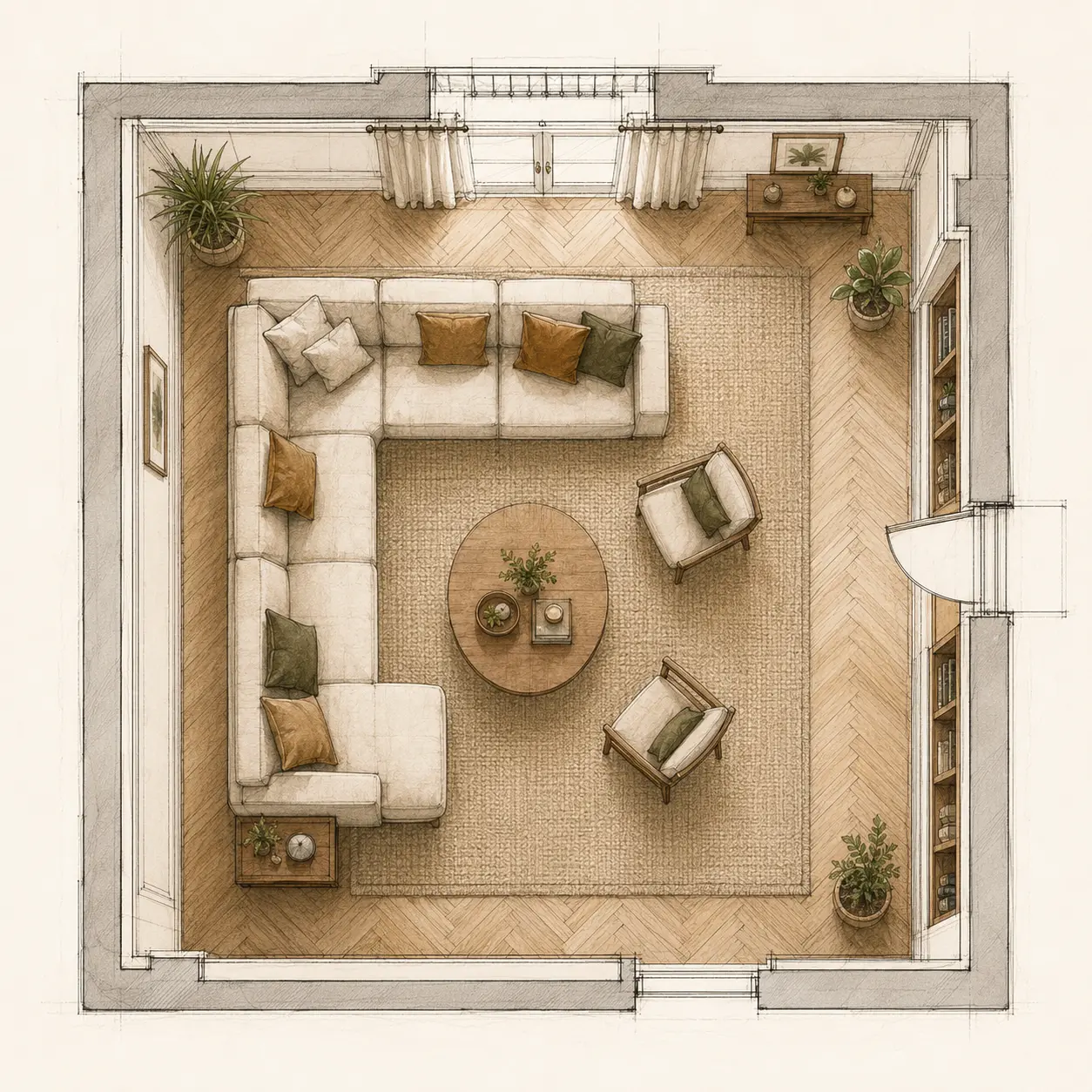 Plan 2D salon pour recevoir