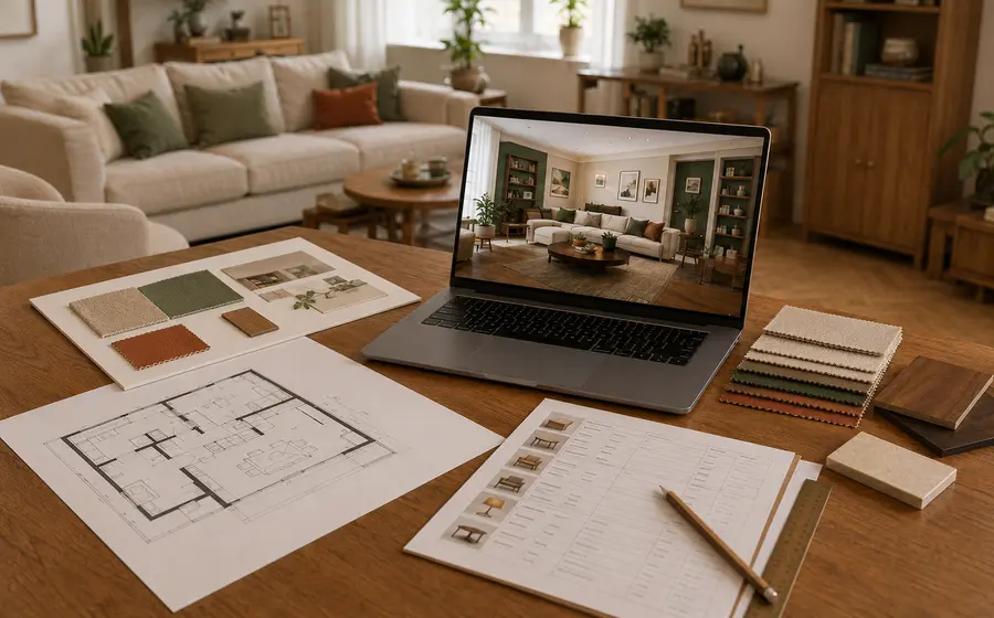 Dossier de projet avec plan 2D, moodboard, shopping list et vue 3D