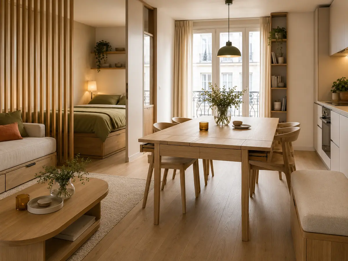Table extensible et mobilier multifonction dans un studio