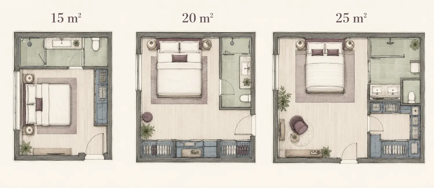 Plans de suites parentales de 15, 20 et 25 mètres carrés