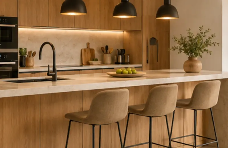 Îlot de cuisine ouvert avec assises