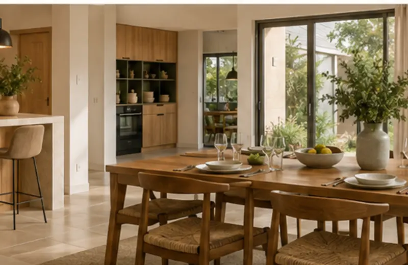 Table à manger entre cuisine et salon