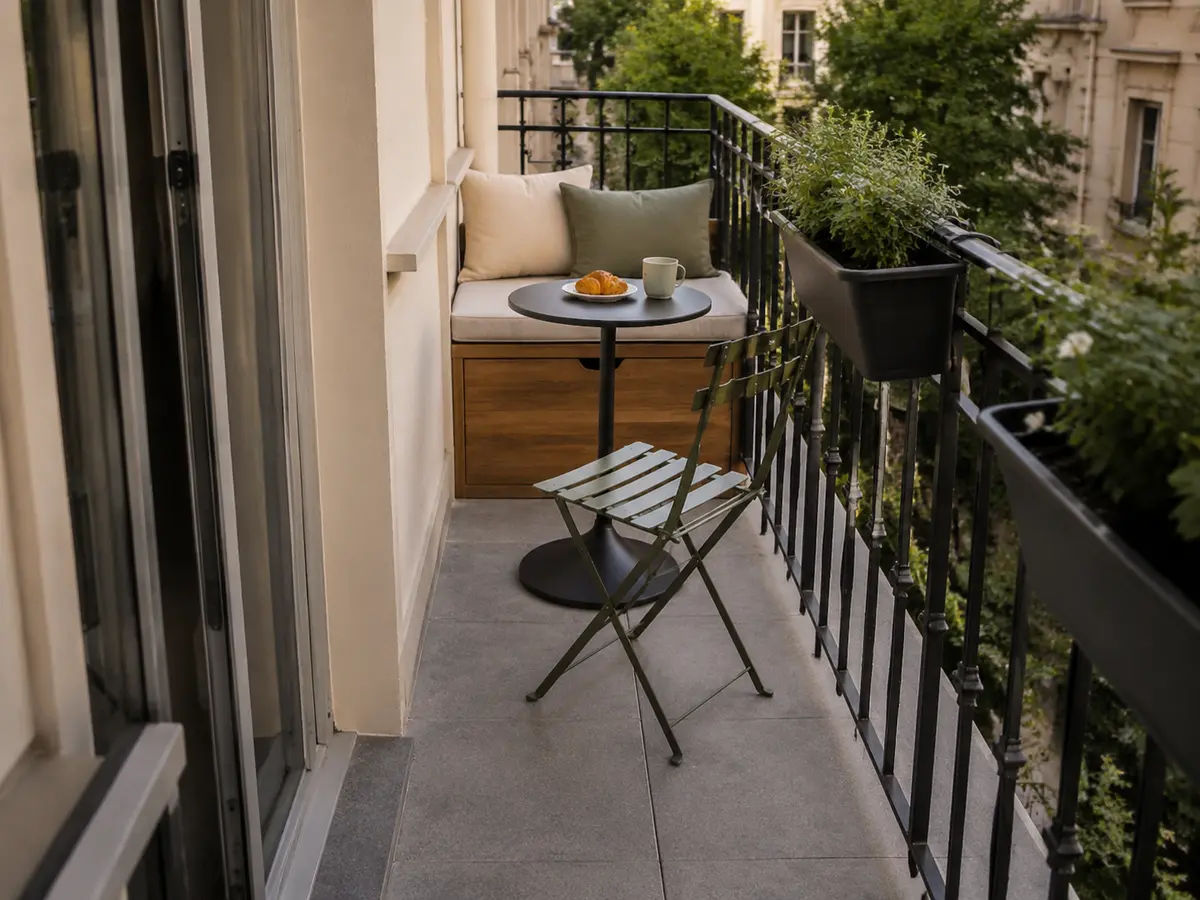 Balcon étroit combinant repas et détente