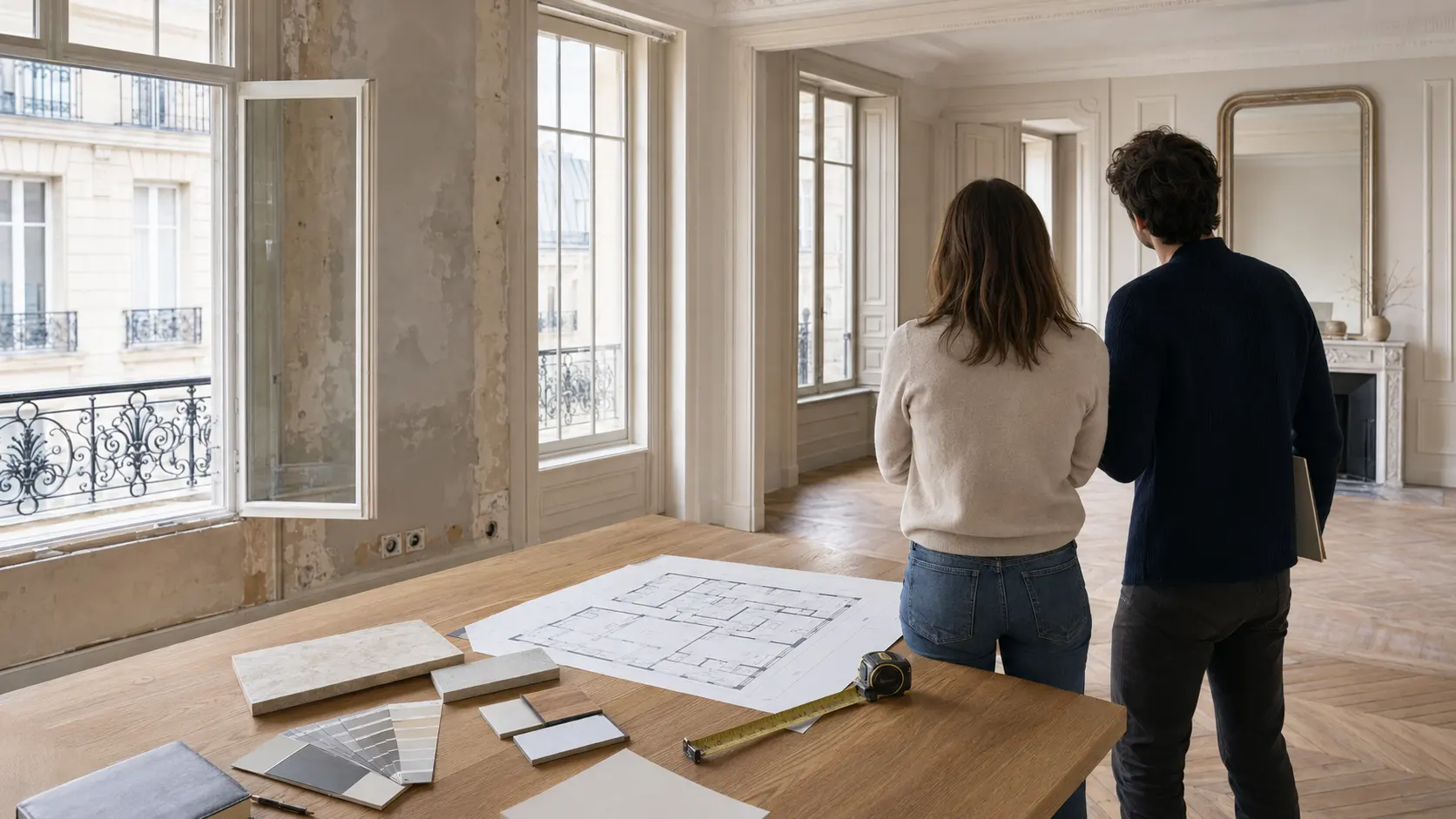 Coordination d&rsquo;un projet de r&eacute;novation avec plan et &eacute;chantillons de mati&egrave;res
