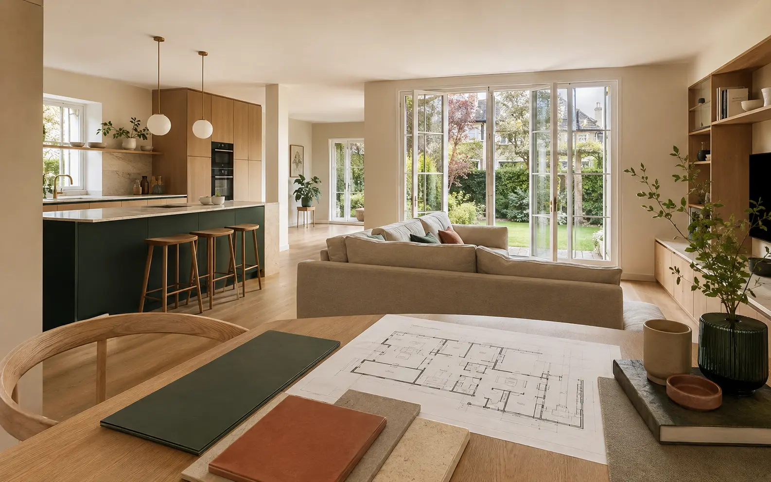 Maison rénovée en Essonne avec cuisine ouverte, séjour et jardin