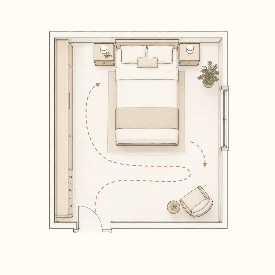 Plan d&rsquo;am&eacute;nagement chambre pour faciliter les d&eacute;placements d&rsquo;un senior