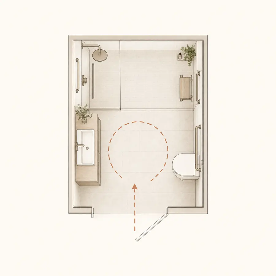 Plan d&rsquo;am&eacute;nagement salle de bain pour faciliter les d&eacute;placements d&rsquo;un senior