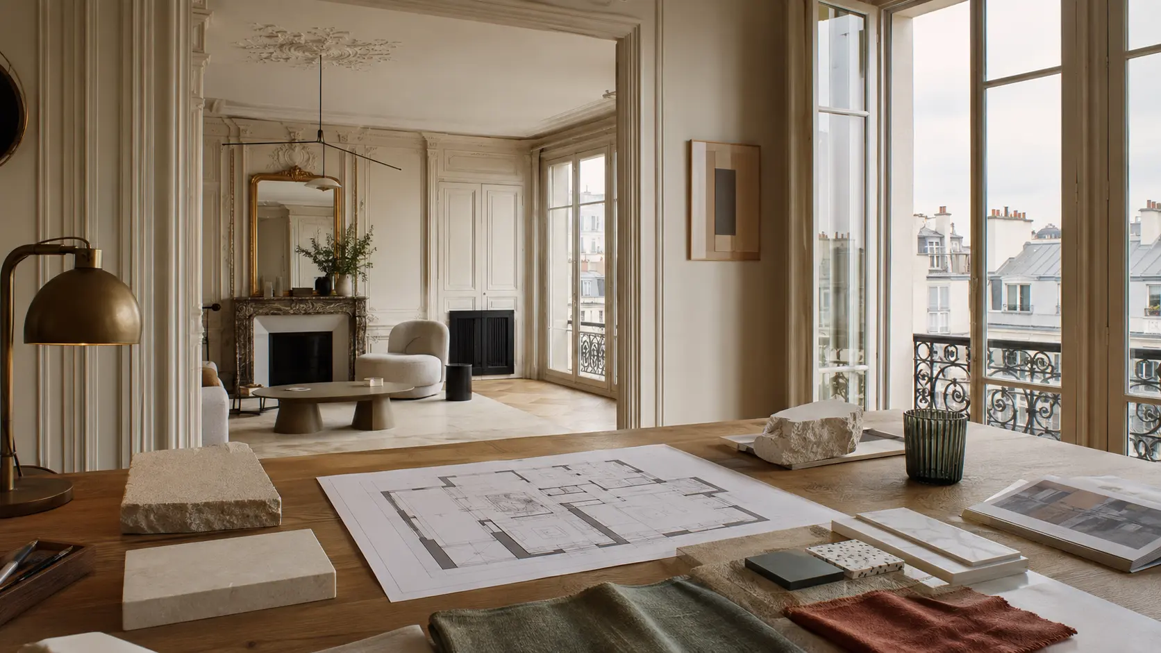 Plans et mat&eacute;riaux pour pr&eacute;parer la r&eacute;novation d&rsquo;un appartement parisien