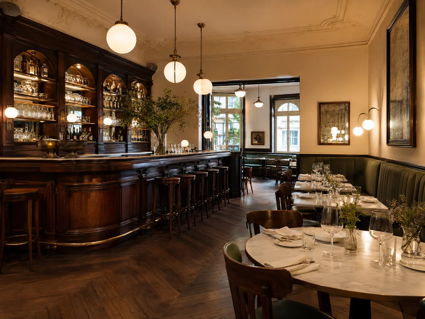 Reprise d'un restaurant existant avec bar conserv&eacute;