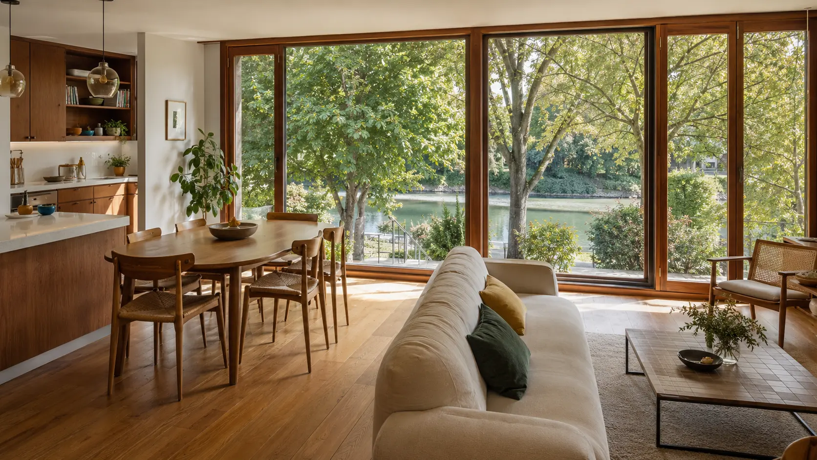 Int&eacute;rieur r&eacute;nov&eacute; dans le Val-de-Marne, ouvert sur les arbres des bords de Marne